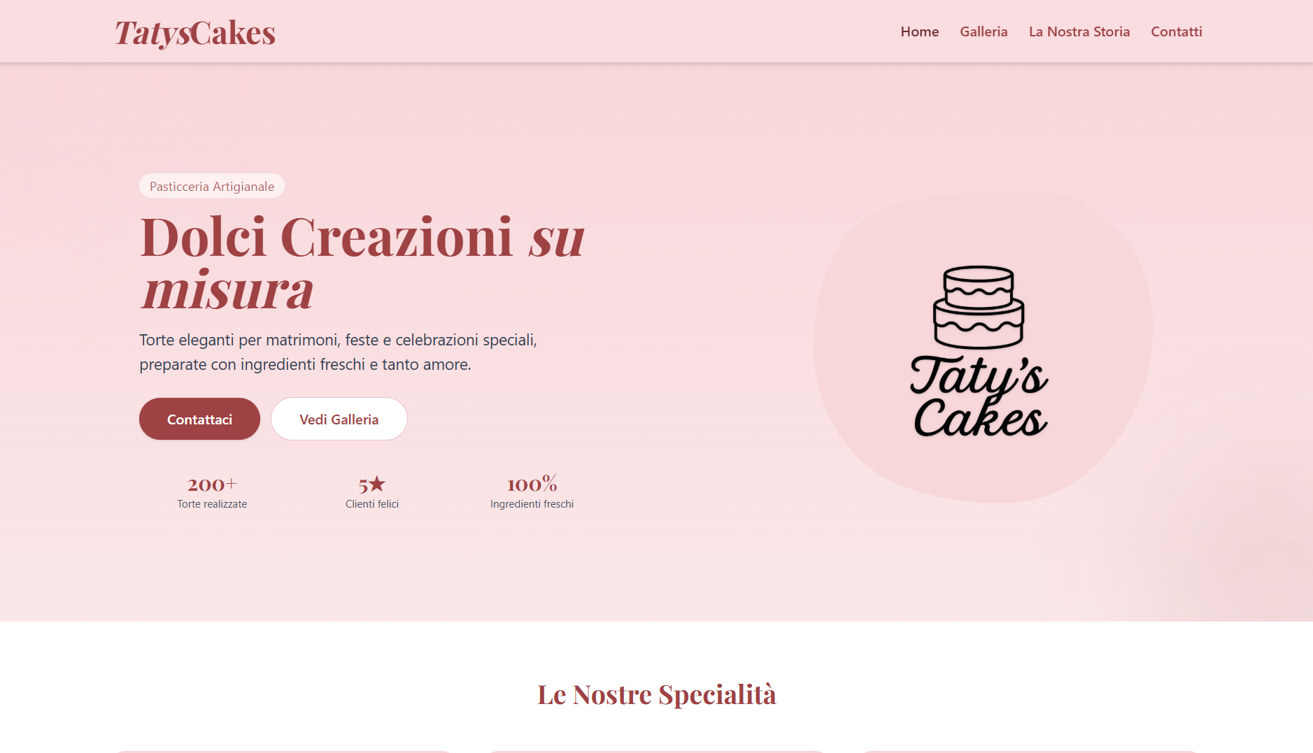 Taty's Cakes website screenshot